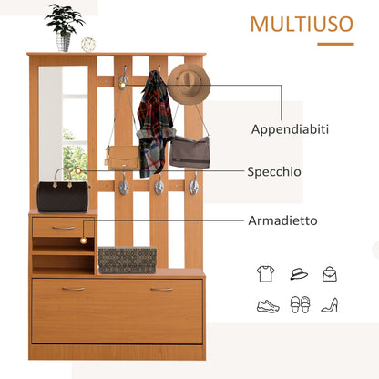 Homcom Mobile Wardrobe Adjustable Scarp and Mirror With Hanging 6 hooks for entrance and bedroom 90x22x116cm wood - Borgè