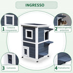 2-Story Waterproof Wooden Cat House, Outdoor Pet House with Opening Roof, 51x51x81.3cm - Borge' Group Limited