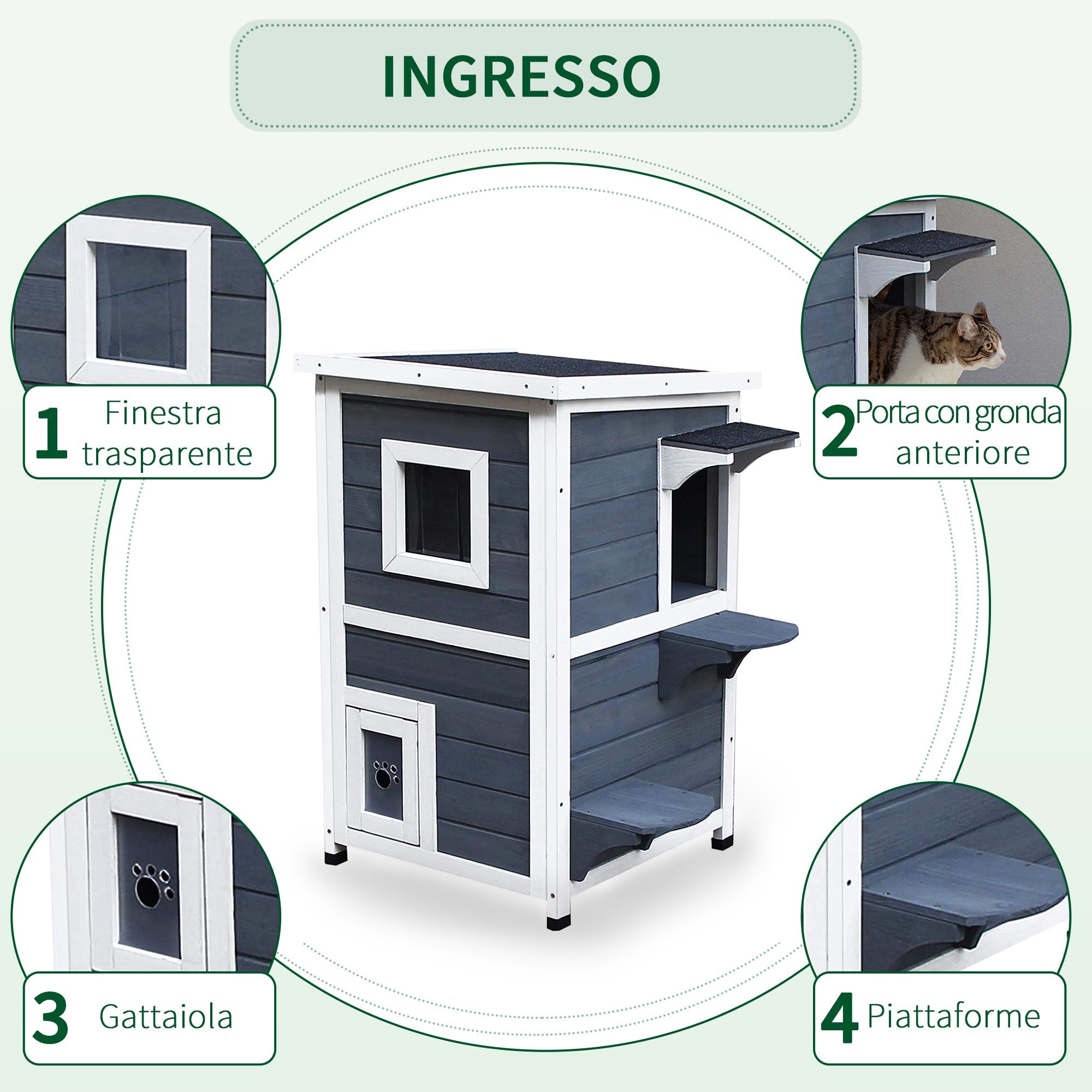 2-Story Waterproof Wooden Cat House, Outdoor Pet House with Opening Roof, 51x51x81.3cm - Borge' Group Limited