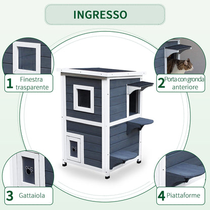 PAWHUT KENNEL FOR OUTDOOR PENKS 2 LEVELS Openable in Grey and white wood 51 x 51 x 81.3cm - Borgè