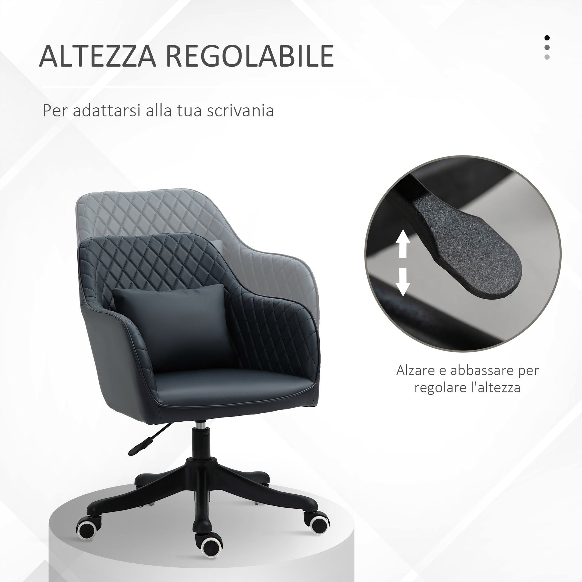 Ergonomic and Adjustable Office Chair in Dark Grey Faux Leather with 2 Points, Lumbar Massage Cushion, 57x70x78-86cm - Borgè