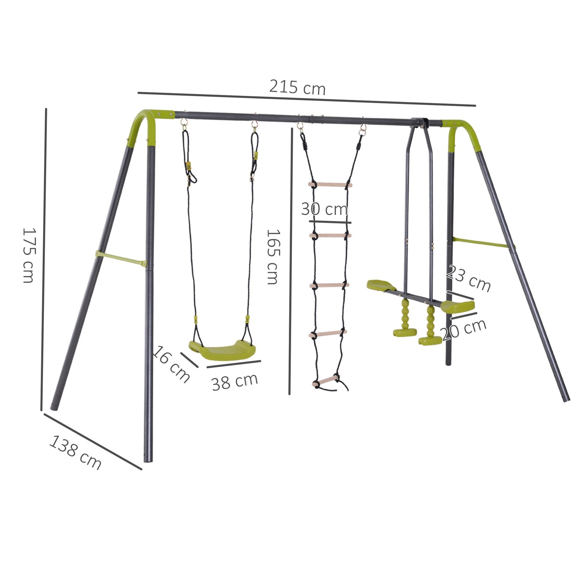 children's playground with Cavalluccio swing and scaletta in resistant metal structure, green - Borgè