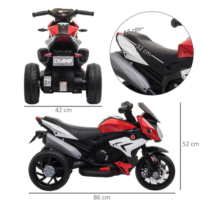 electric motorcycle for children 3-5 years max. 25kg with lights, music, 6v battery and 3km/h speed, 86cmx42cmx52cm red - Borgè