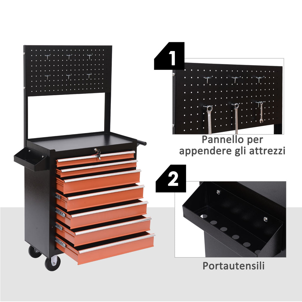 Homcom Tools Trolley Tools with chest of drawers, black and orange, 61.5x33x76cm - Borgè