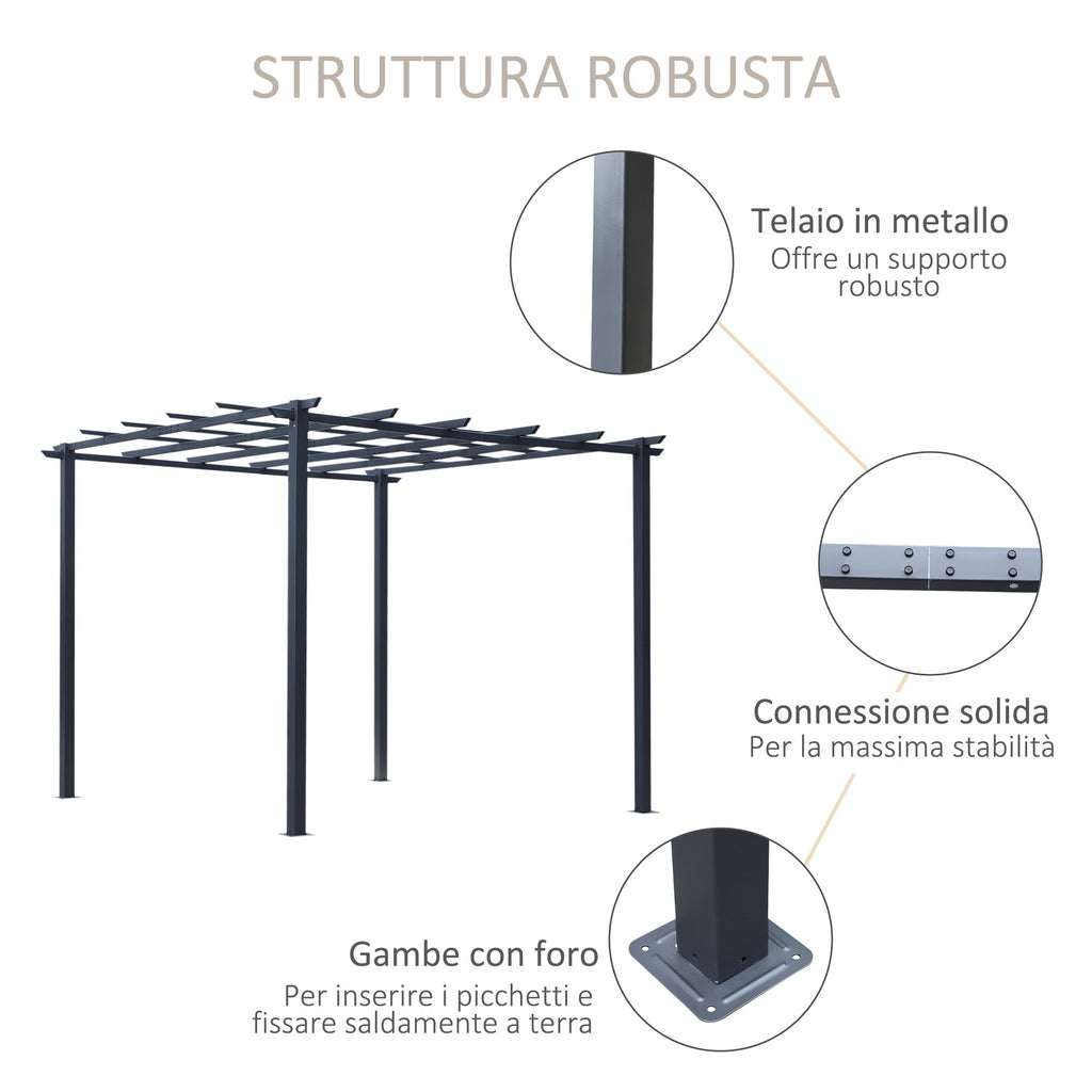 Gazebo Garden Pergola 3x3m Decorable with Black Metal Climbing Plants - Borge' Group Limited