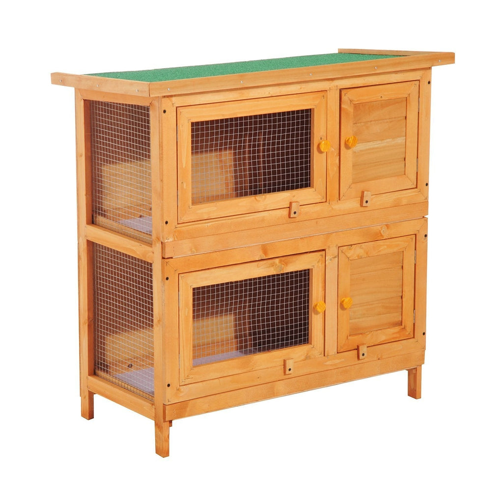 Double-Decker Rabbit Cage, Outdoor Rabbit Hutch Made of Fir Wood, 90x45x90 cm, Wood and Green - Borge' Group Limited