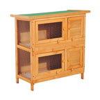 Double-Decker Rabbit Cage, Outdoor Rabbit Hutch Made of Fir Wood, 90x45x90 cm, Wood and Green - Borge' Group Limited