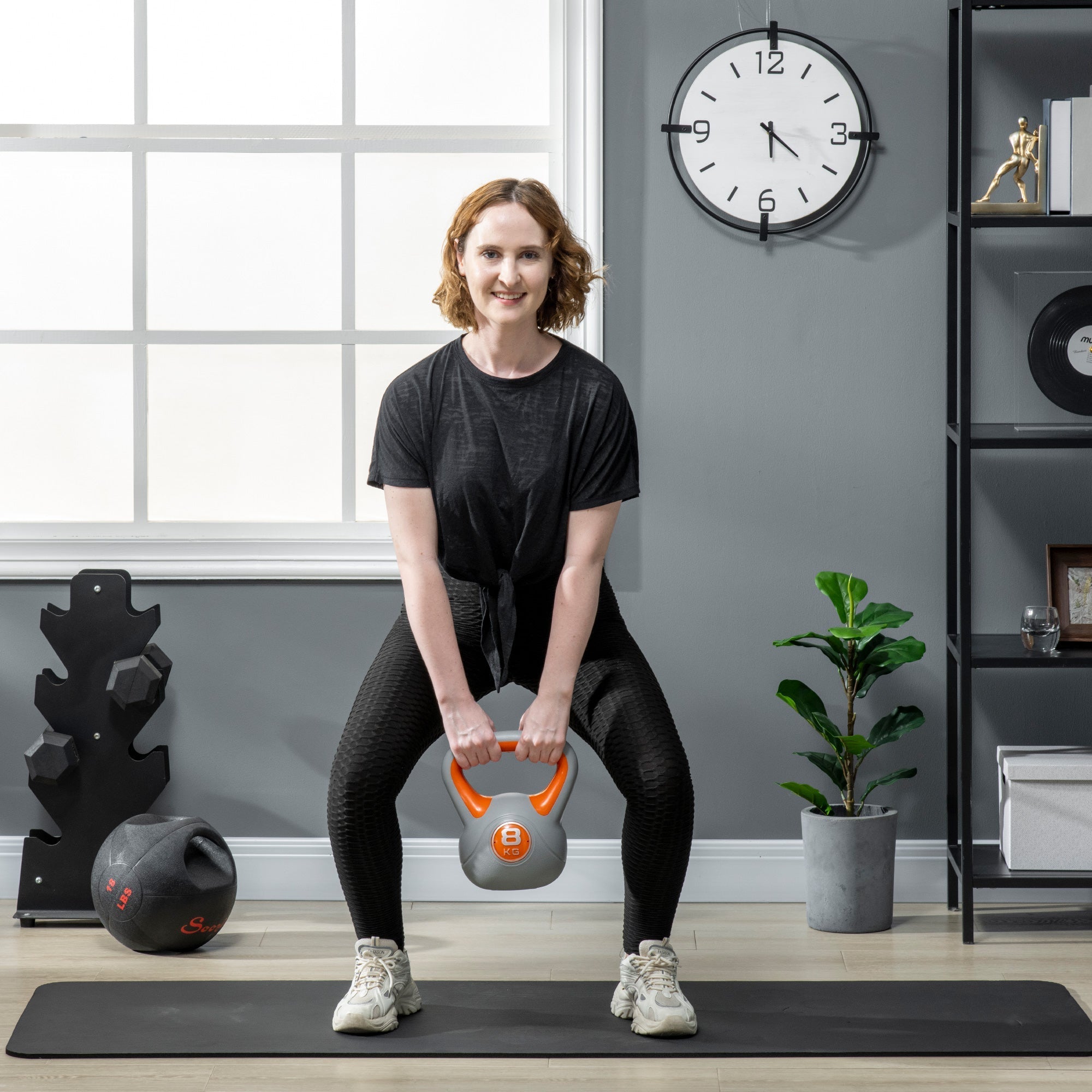 Kettlebell 8kg in PU and Sand with Flat Base and Handle for Deadlifts, Squats and Lifts, 20x14x24 cm, Orange - Borge' Group Limited