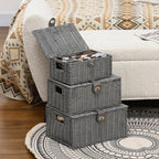 Set of 3 Grey Storage Boxes in with lid in different sizes - Borgè
