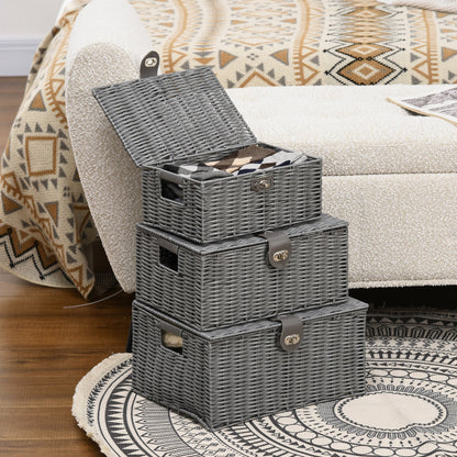 Set of 3 Grey Storage Boxes in with lid in different sizes