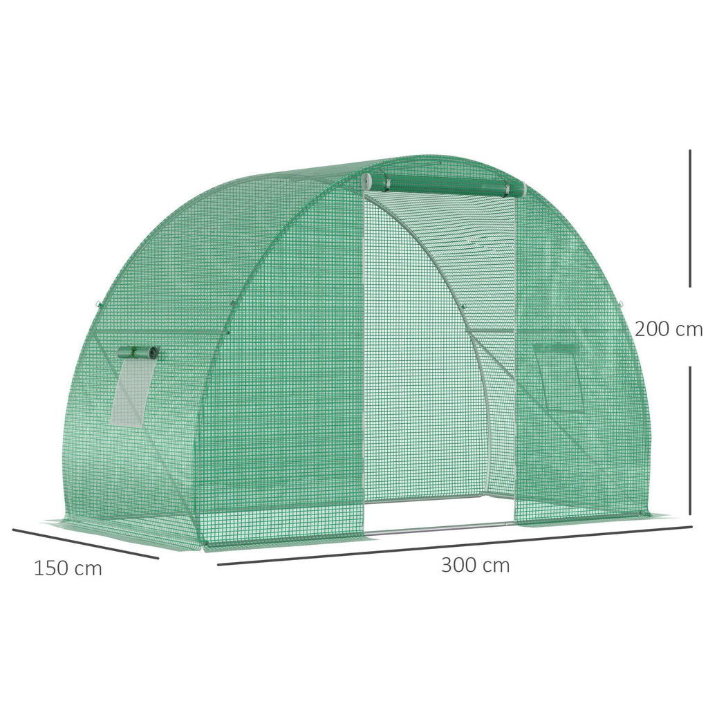 Tunnel Greenhouse with Roll-Up Door and Windows, PE Cover and Steel Structure, 1.5x3x2m, Green - Borge' Group Limited