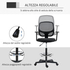 Vent office chair with adjustable height with armrests, wheels and padded seat, 60x56x110-132 cm, black - Borgè