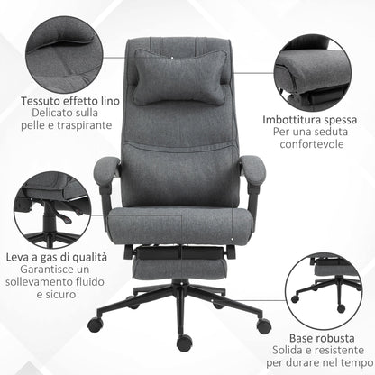 Ergonomic office chair with adjustable height with armrests and footrests, 66x70x115-123 cm, Grey - Borgè