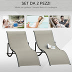 Set of 2 Folding Garden Loungers, Aluminum and Textilene Sun Lounger, 61x165x63cm - Borge' Group Limited
