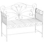 2-Seater Outdoor Bench, Romantic Style Iron Garden Bench 113.5 x 50 x 96cm White - Borge' Group Limited