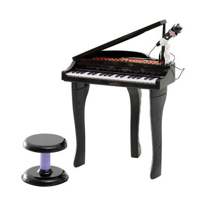 Electrical Piano Toy Musical Instrument For Children With 37 Microphone Keys And Stool 48x39x69cm Black - Borgè