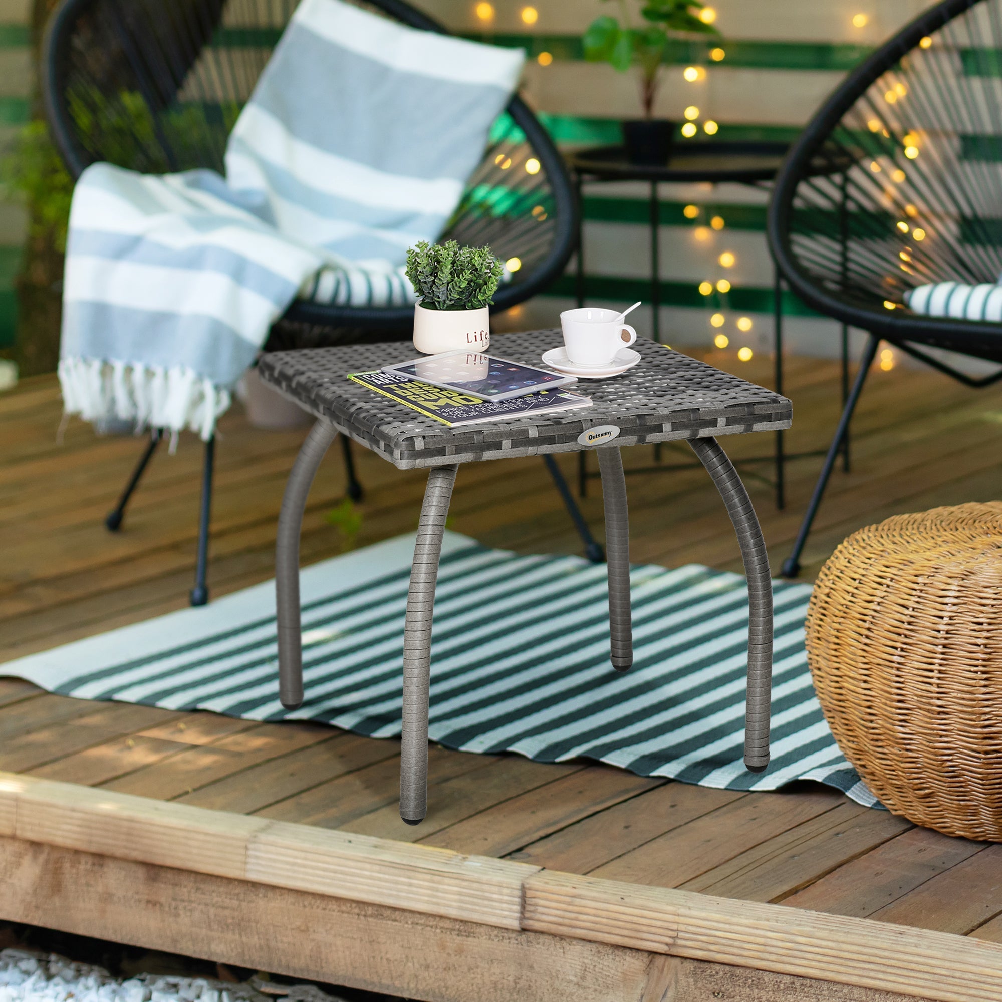 Synthetic Rattan Coffee Table, Small Outdoor Coffee Table, for Garden, Terrace Waterproof Grey 45x45x44cm - Borge' Group Limited