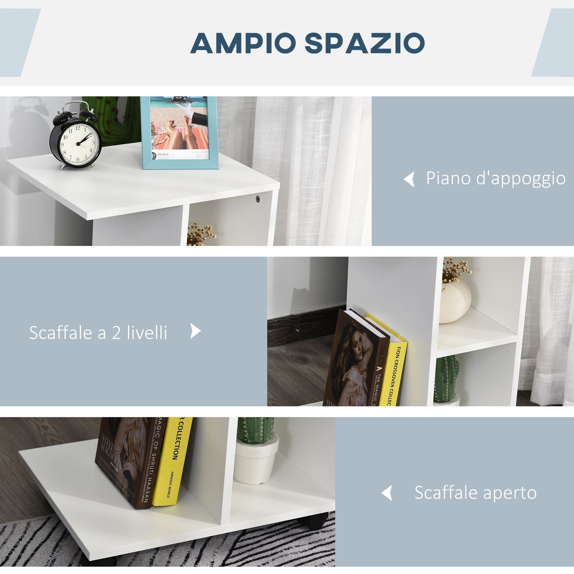 TABLE FROM CLOW WITH 2 OPEN BOARDS AND 4 NUTH RUNE ROOMS, IN TRUCIOLA, 45x35x58cm, White - Borgè