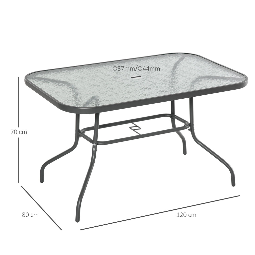 Garden Table with Umbrella Hole, Outdoor Furniture in Metal and Glass 120x80x70cm Grey - Borge' Group Limited