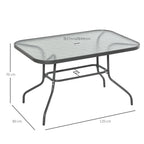 Garden Table with Umbrella Hole, Outdoor Furniture in Metal and Glass 120x80x70cm Grey - Borge' Group Limited