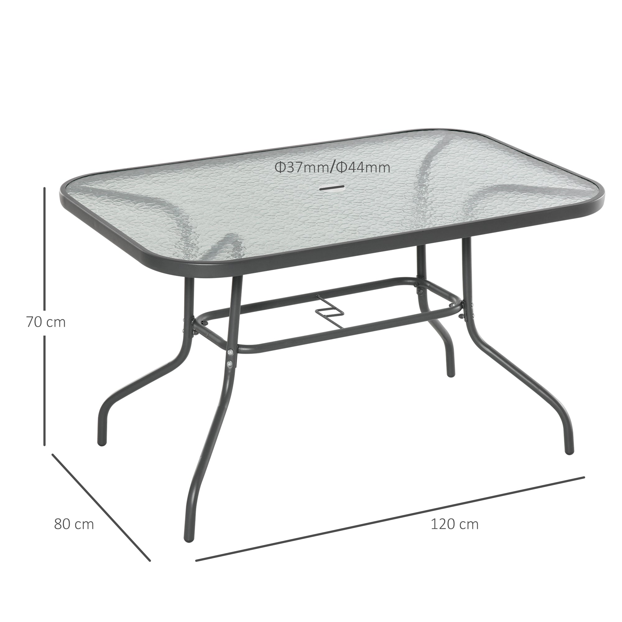 Garden Table with Umbrella Hole, Outdoor Furniture in Metal and Glass 120x80x70cm Grey - Borge' Group Limited
