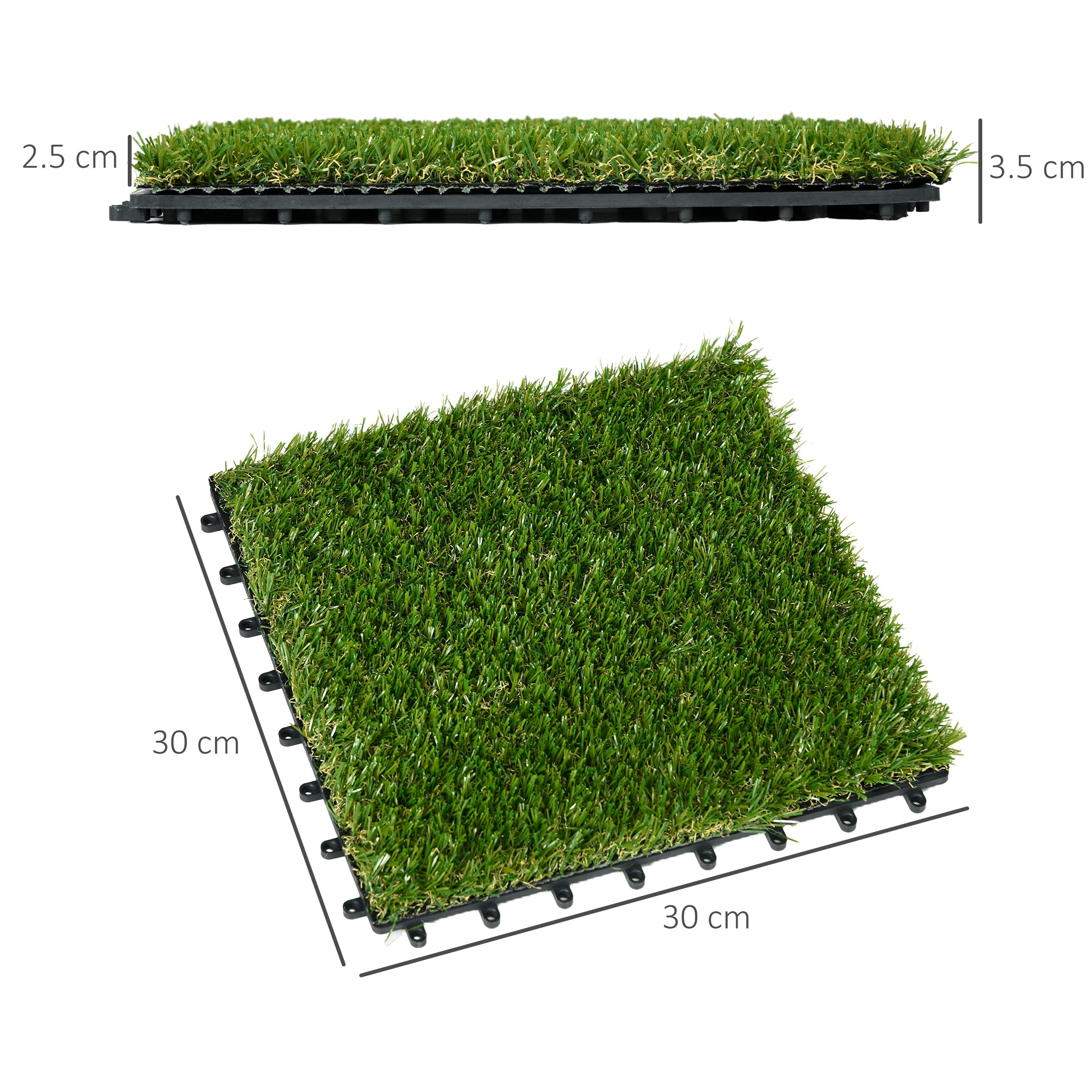 Outsunny garden tiles with synthetic grass 30x30cm 10 pieces, realistic artificial lawn, green - Borgè