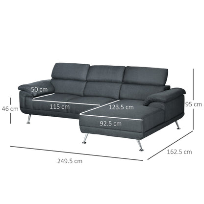 DORI | Dark Grey 3 - seater Corner Sofa with adjustable headrest, 249.5x162.5x95cm, dark Grey - Borgè