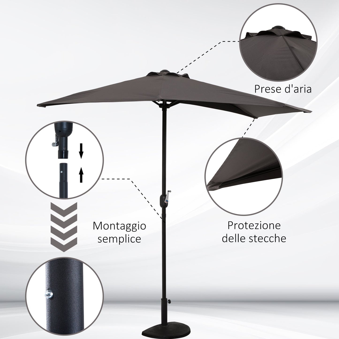 Outsunny wall umbrella for outdoor outdoor polyester anti -UV 269x138x236cm Grey - Borgè