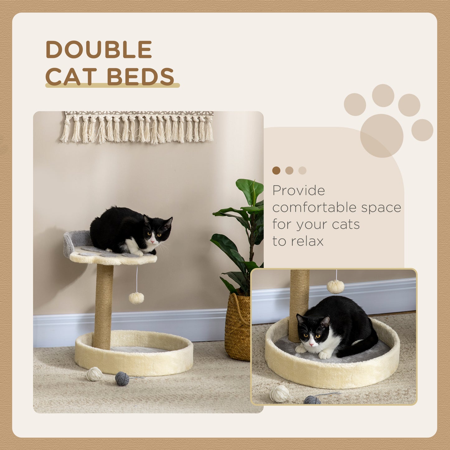 POPZ | Cat Tree for cats with Scratch Pole | 41x41x44 cm, grey and beige - Borgè