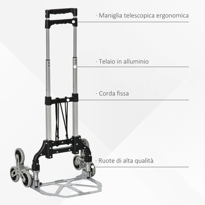 Durhand Trolley Folding Aluminum Folding Root with 6 wheels for Load 70kg - Borgè