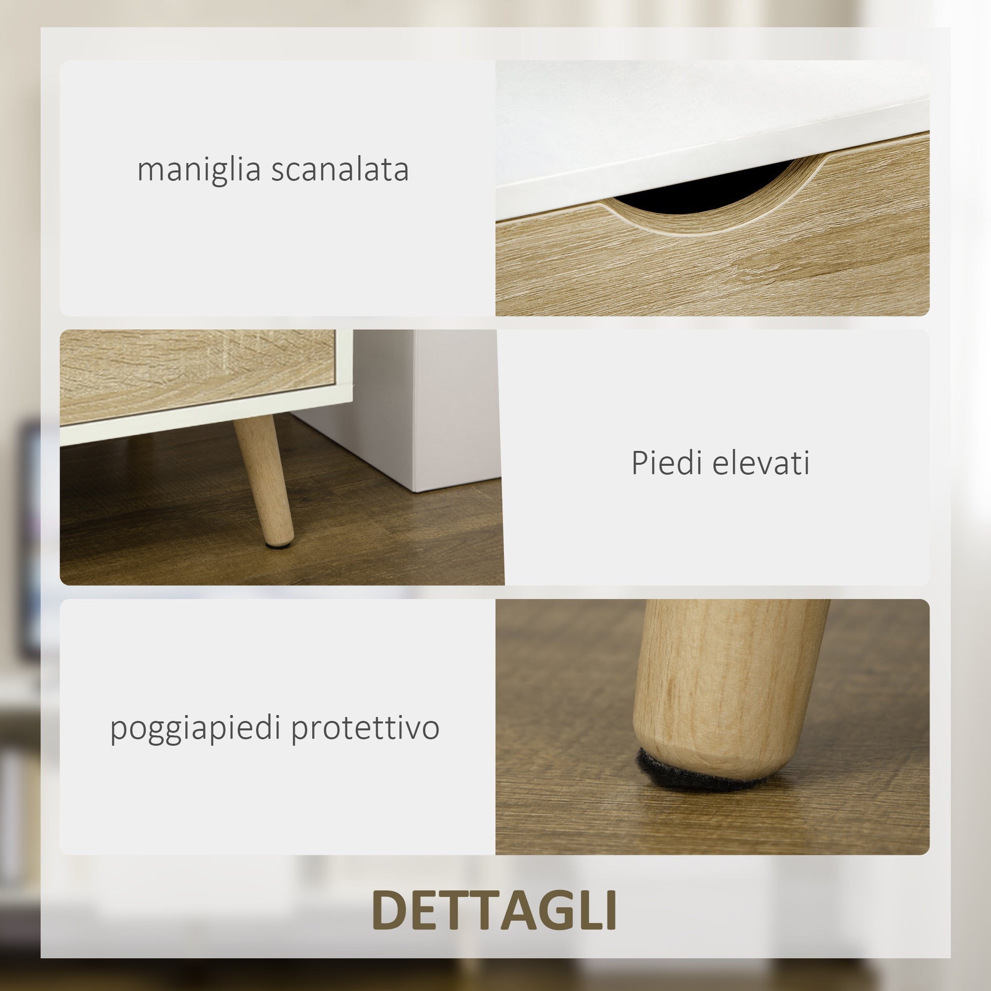 Modern Moder Mobile Max 50 "in chipboard with drawers, open shelves and lockers, 110x40x50 cm, white and wood color - Borgè