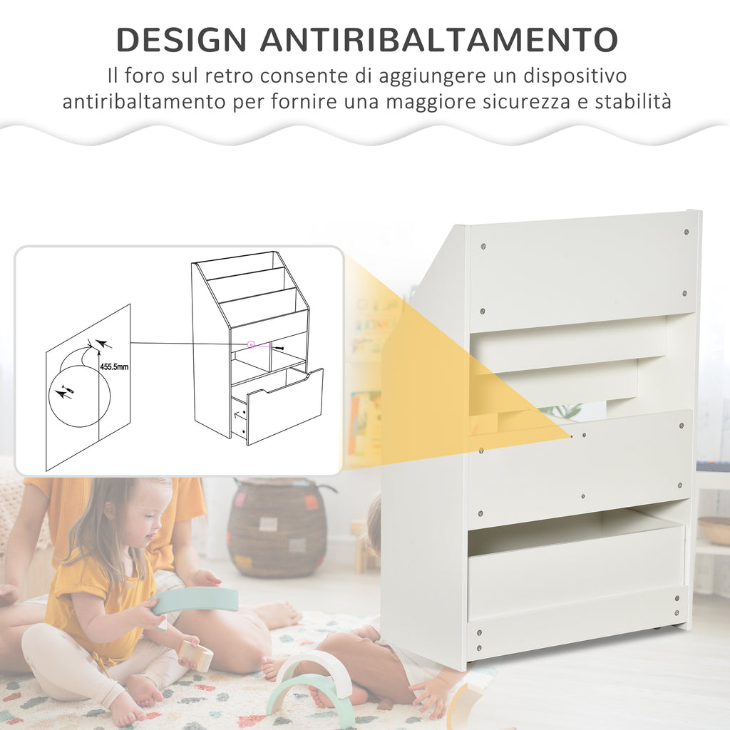 Homcom Small children's bookcase with shelves and drawer in MDF, 60x29.9x90cm, white - Borgè
