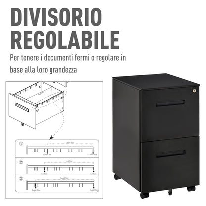 VATTETTO DRAWING DRAWING STEEL WITH CHEAPS, 2 drawers with lock 39x48x67cm, black - Borgè