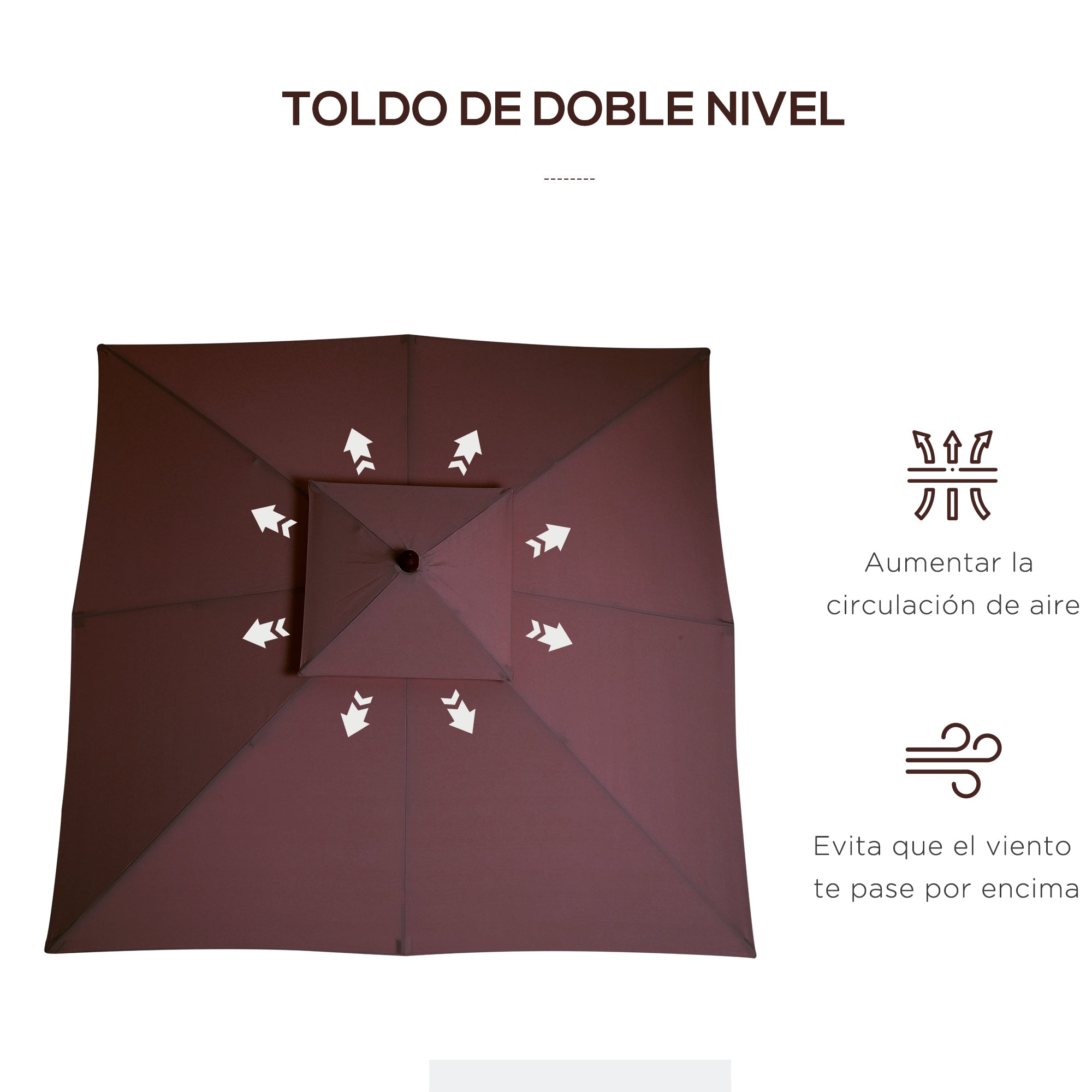 3x3 m Garden and Terrace Umbrella with 8 Ribs and 2-Tier Parasol Cover, Brown - Borge' Group Limited