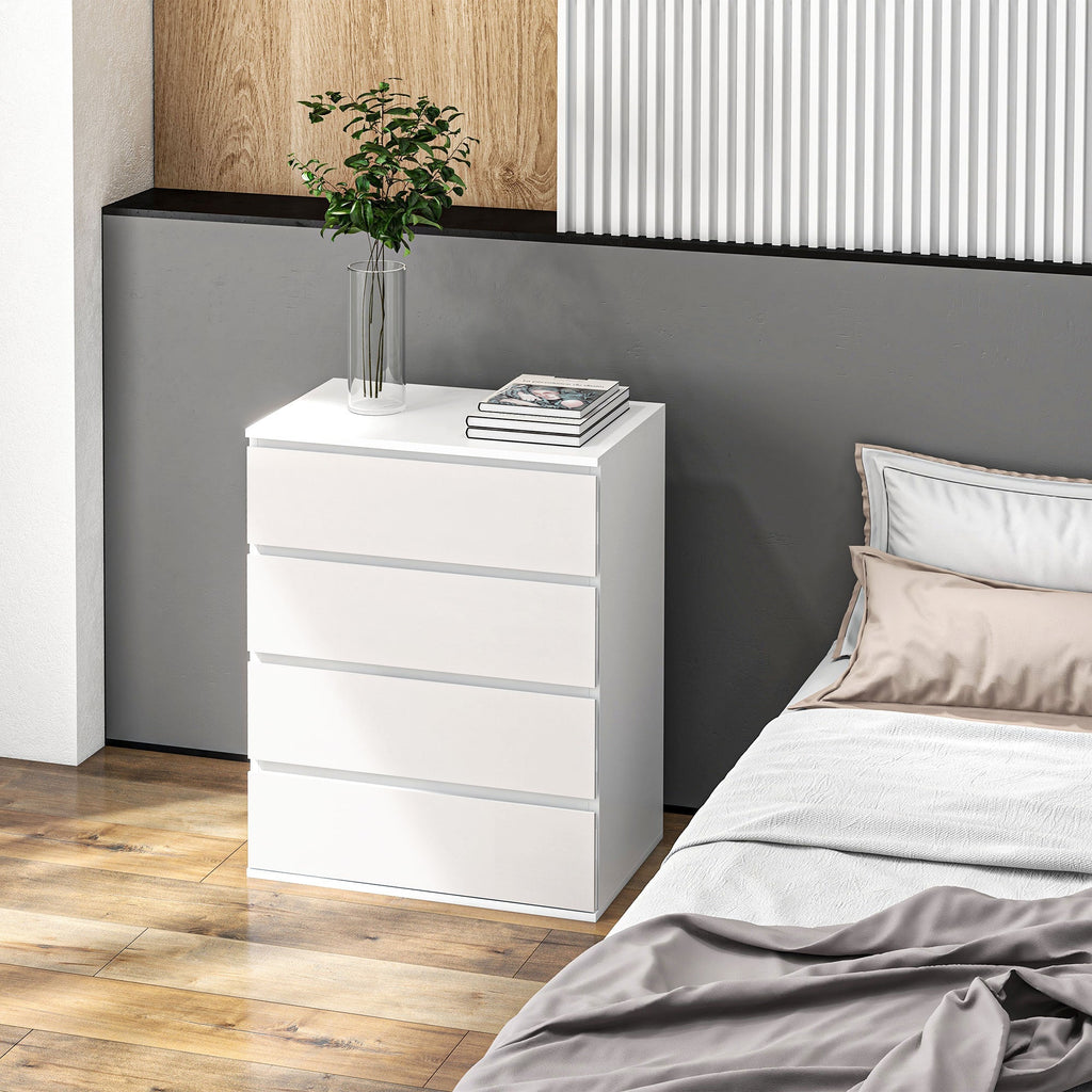 Homcom chest of drawers 4 drawers in chipboard with metal guides and grooved handles, 60x40x80 cm, white - Borgè