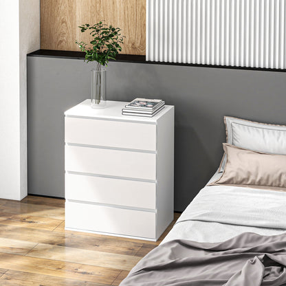 Homcom chest of drawers 4 drawers in chipboard with metal guides and grooved handles, 60x40x80 cm, white - Borgè