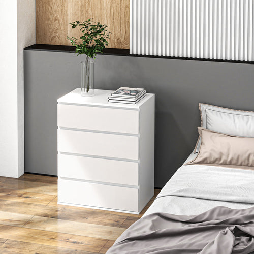 Homcom chest of drawers 4 drawers in chipboard with metal guides and grooved handles, 60x40x80 cm, white - Borgè