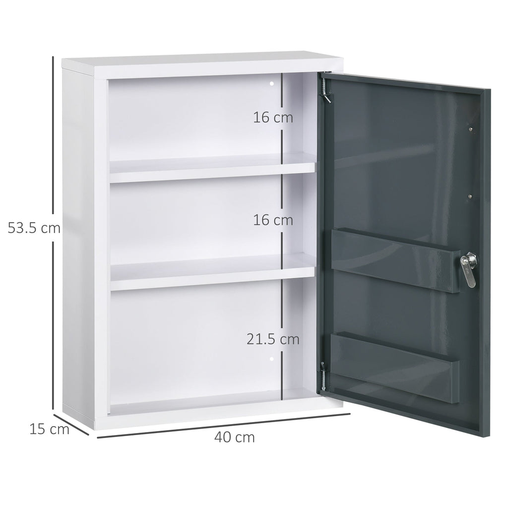 Kleankin Medicinal cabinet with 3 shelves and block with steel keys, 40x15x53.5cm, white and Grey - Borgè
