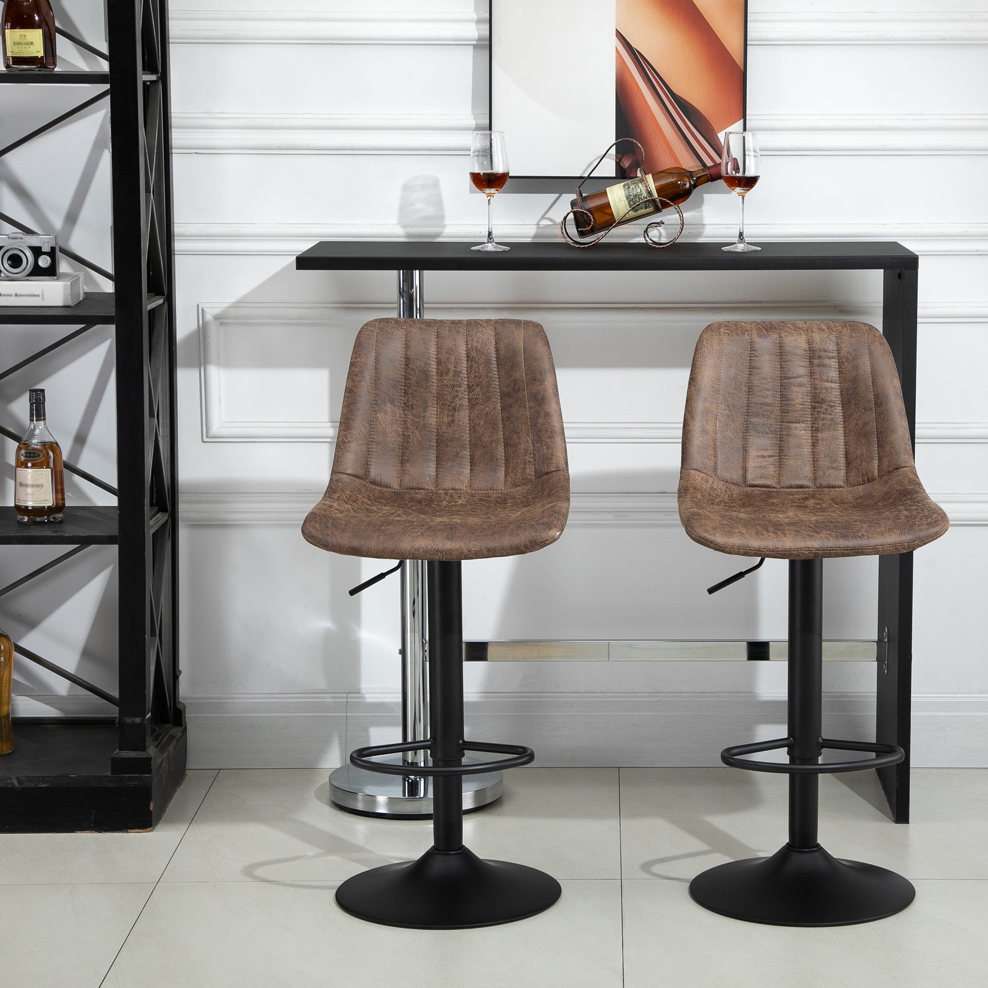 Set 2 industrial -style bar stools with adjustable height in brown -like - Borgè