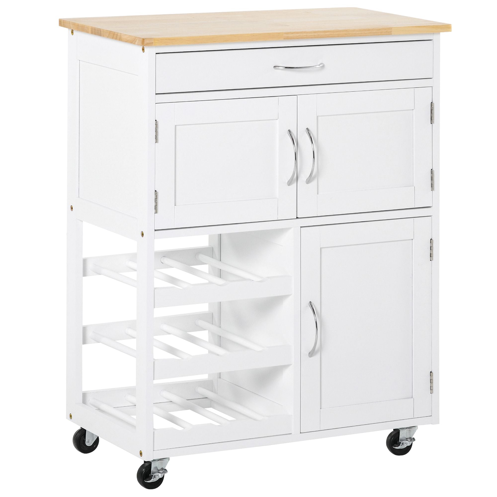 Cart Wine Kitchen Cart Wood Kitchen With Bottle holder 1 drawer and 3 Antine, 67x37x87cm - Borgè