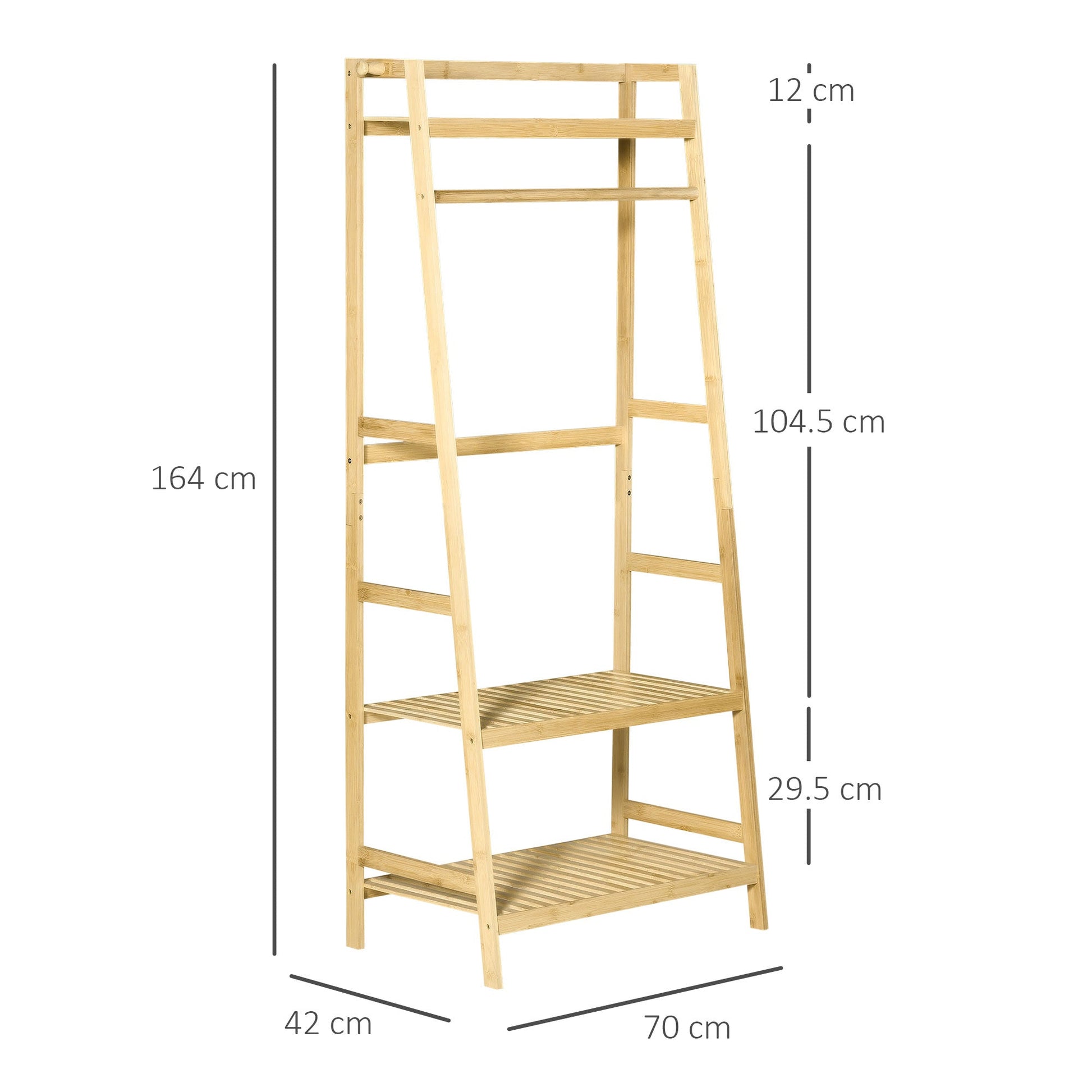 hanger in bamboo wood from the ground with shelves, 70x42x164cm, wood color - Borgè