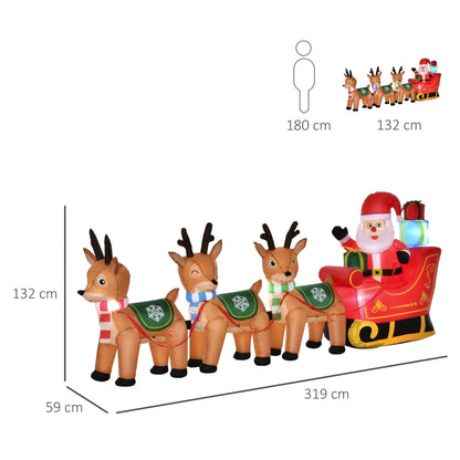 Inflatable Santa Claus with sled and 3 reindeers and lights - Borgè