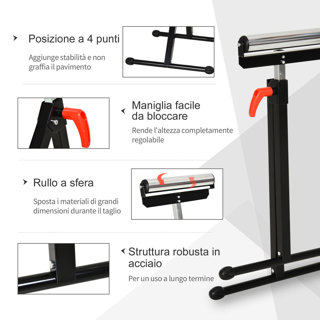 Homcom roller stand at adjustable metal height, folding design and space-saving, 44x50x68-110 cm - Borgè