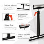 Homcom roller stand at adjustable metal height, folding design and space-saving, 44x50x68-110 cm - Borgè