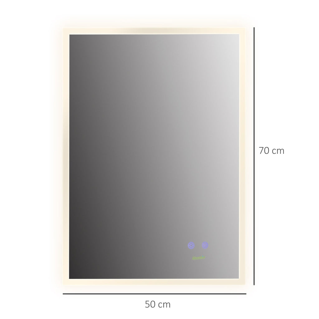 Kleankin Bathroom mirror with LED light 70x50 cm, mirror with anti-plot function and touch, silver keys - Borgè