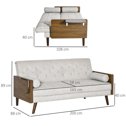 Single Sofa Bed With Lateral Shelves, 3 seats and back 3 Reclinations, 200x88x89cm - Beige - Borgè