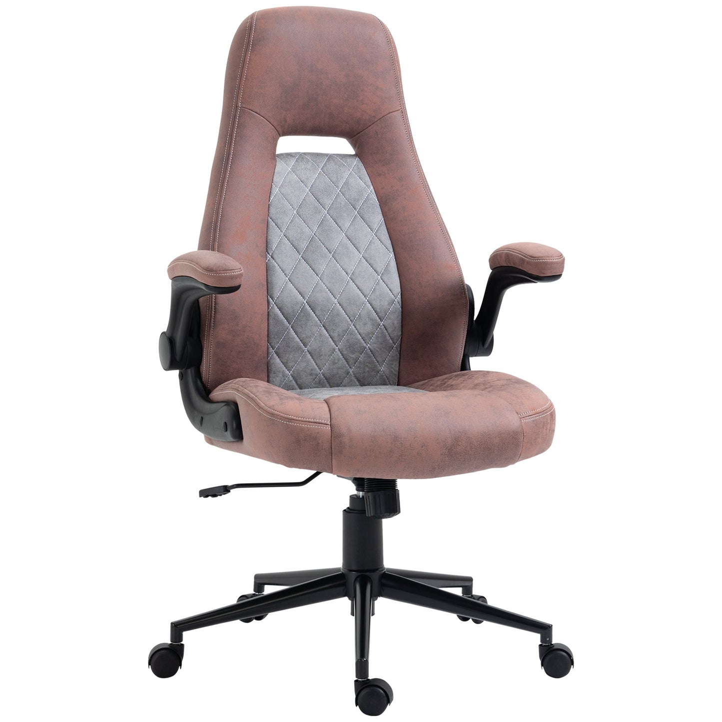 Ergonomic Office Chair with Adjustable Height, Folding Armrests and 5 Wheels, 67x70x114-124 cm - Borgè