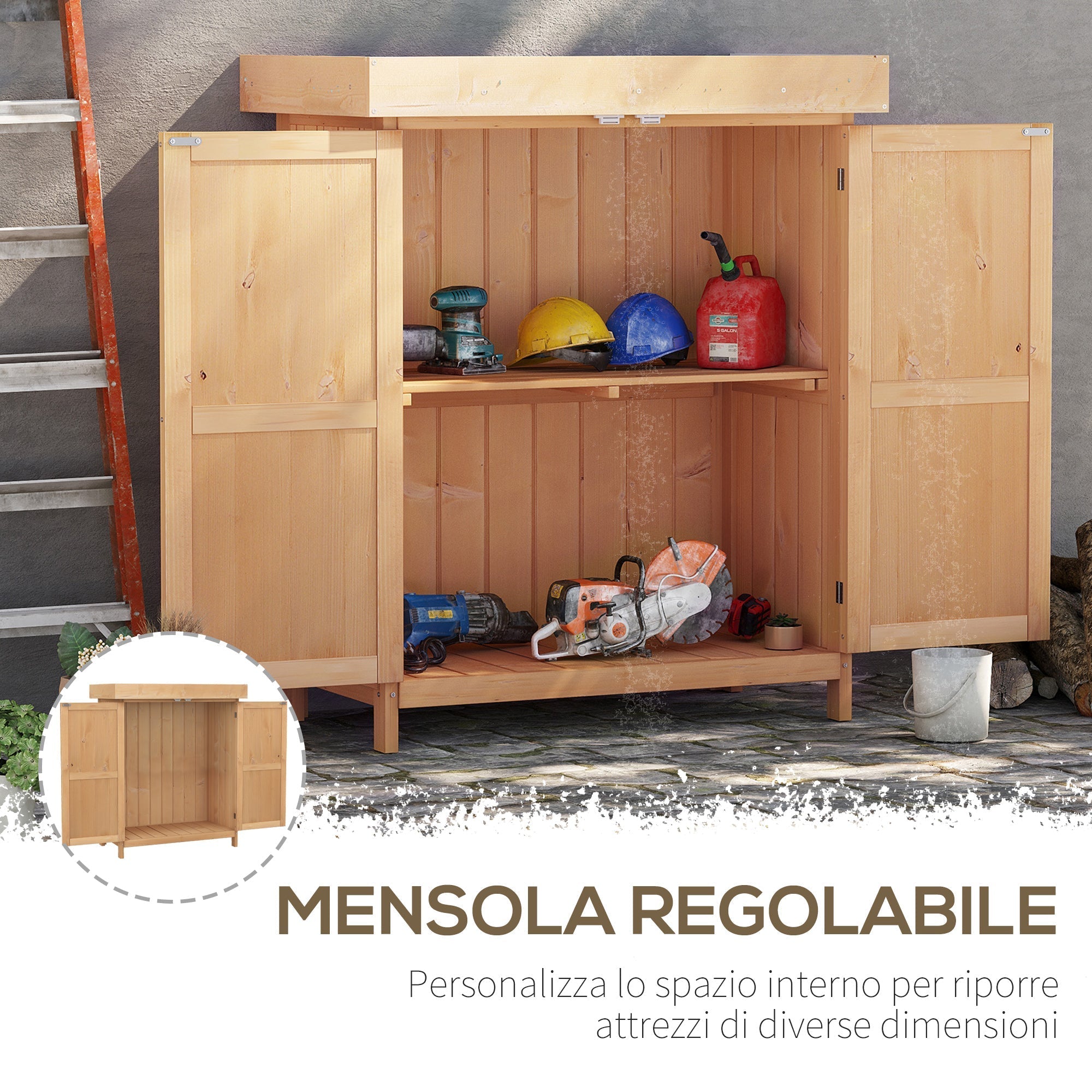 Wooden Garden Shed with 2 Doors, Outdoor Garden Tool Cabinet with Opening Roof, 74x43x88 cm - Borge' Group Limited