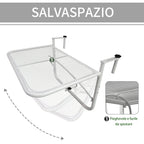 3-Tier Adjustable Height Railing Table with Hooks, Metal, 60x56.5x45 cm, White - Borge' Group Limited