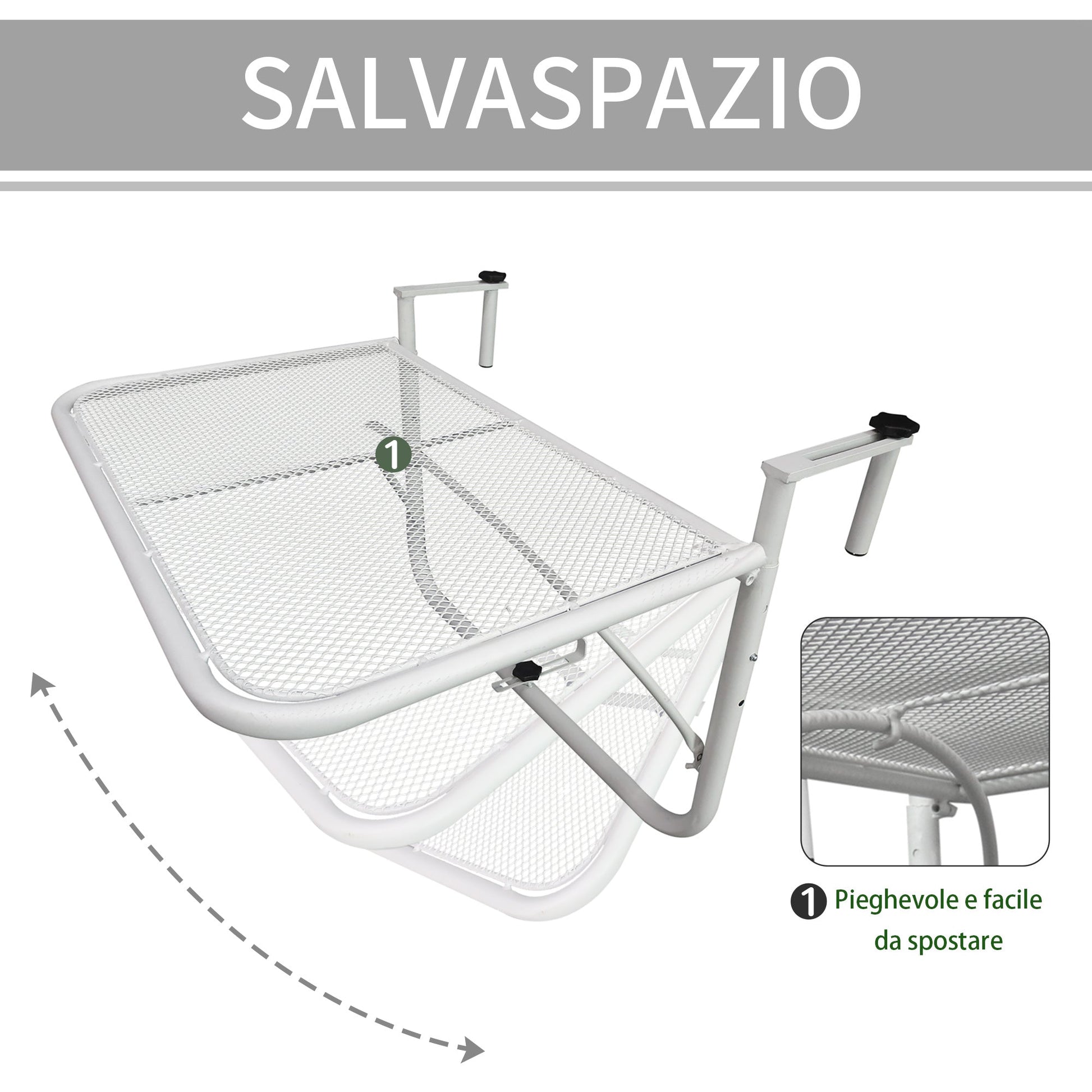 Outsunny railing table height height 3 metal levels, 60x56.5x45cm white - Borgè